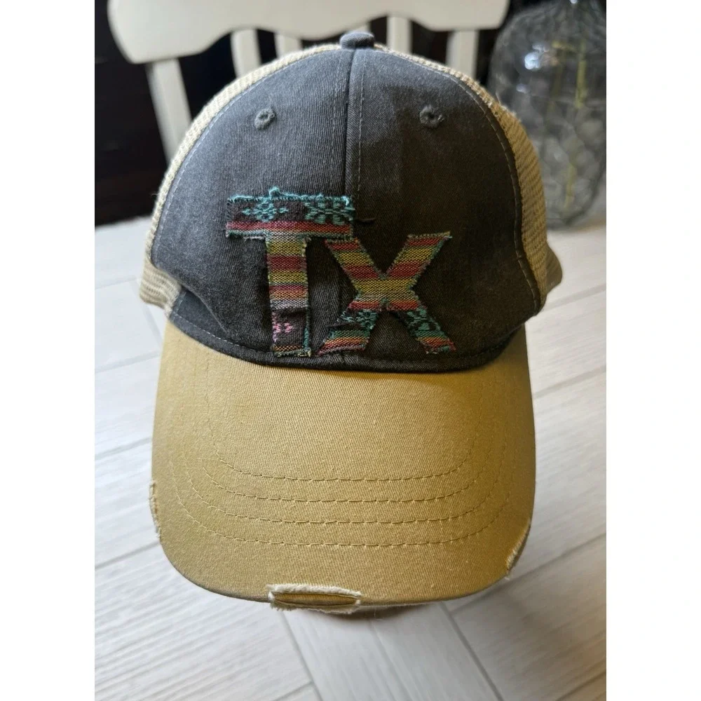 Texas Distressed Striped Two Tone‎ Trucker Hat Adjustable Unisex Cotton Poly
